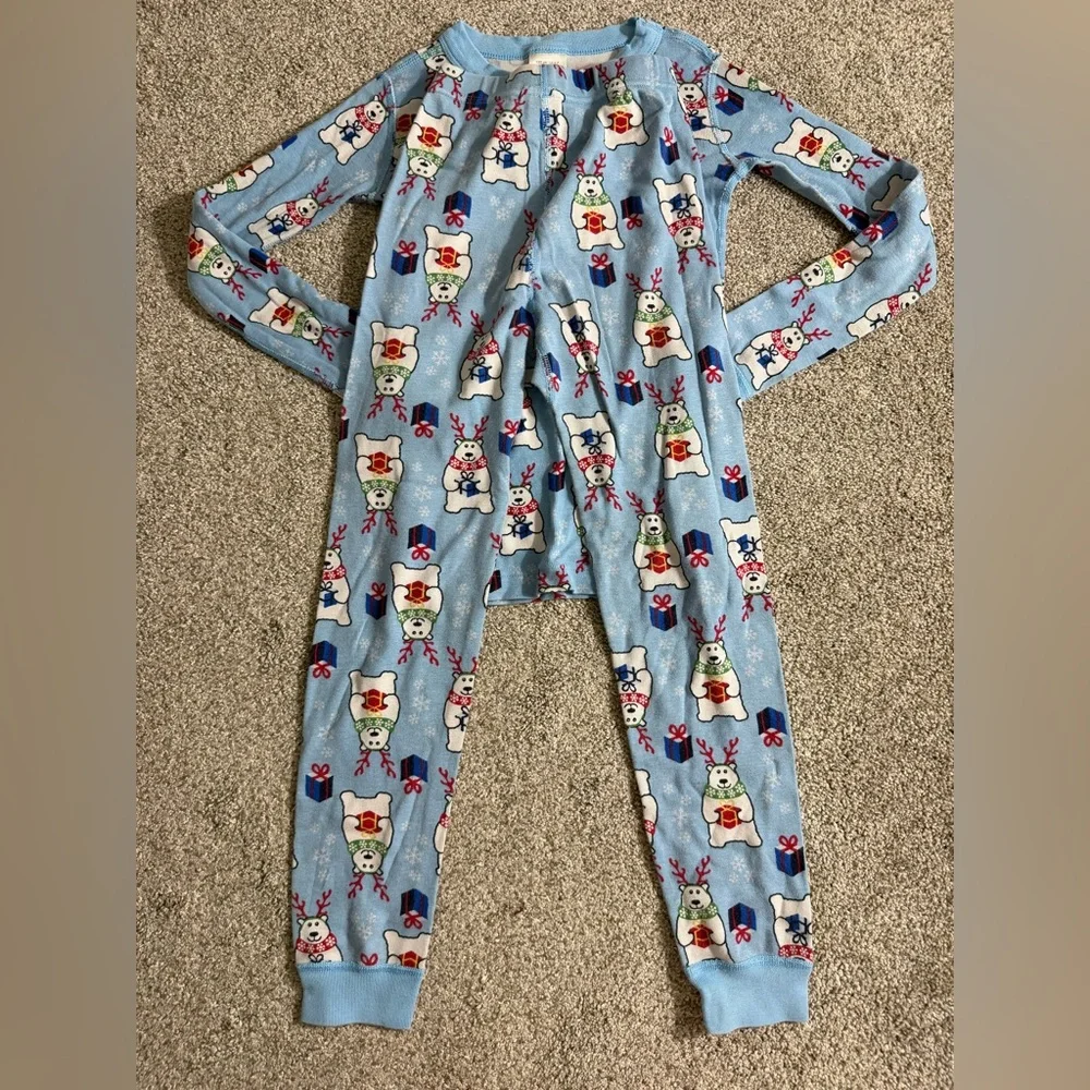 Hanna Andersson Long John Pajamas in Organic Cotton Beary Merry Blue Size 6-7